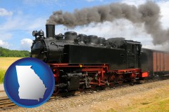 georgia map icon and a railroad steam engine