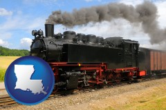 louisiana map icon and a railroad steam engine