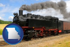 missouri map icon and a railroad steam engine