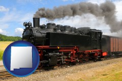 new-mexico map icon and a railroad steam engine