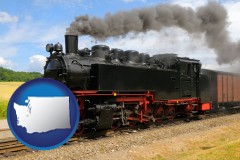 washington map icon and a railroad steam engine