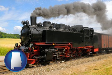 a railroad steam engine - with Alabama icon