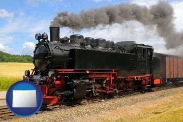 a railroad steam engine - with Colorado icon