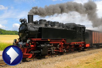 a railroad steam engine - with Washington, DC icon