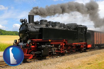 a railroad steam engine - with Delaware icon