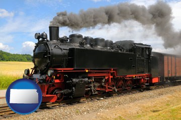 a railroad steam engine - with Kansas icon