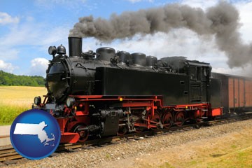 a railroad steam engine - with Massachusetts icon