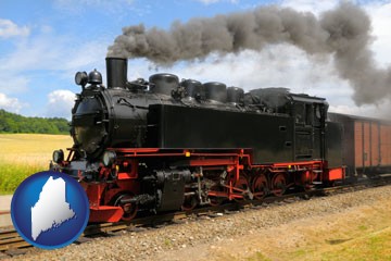 a railroad steam engine - with Maine icon