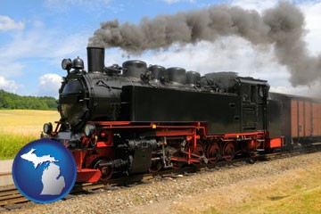 a railroad steam engine - with Michigan icon