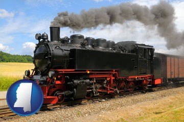 a railroad steam engine - with Mississippi icon
