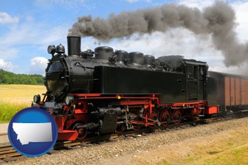 a railroad steam engine - with Montana icon
