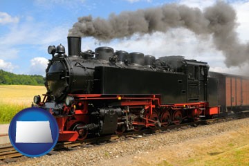 a railroad steam engine - with North Dakota icon