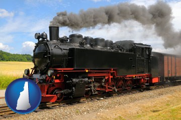 a railroad steam engine - with New Hampshire icon