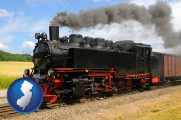 a railroad steam engine - with New Jersey icon