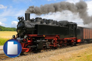 a railroad steam engine - with Utah icon