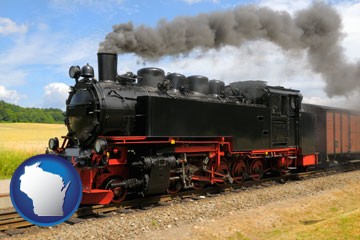 a railroad steam engine - with Wisconsin icon