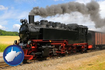 a railroad steam engine - with West Virginia icon